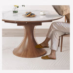 Elegant Glossy White Sintered Stone Table with Oak Wood Base for Modern Interiors fmbs-003