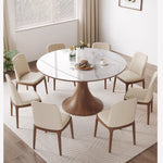 Elegant Glossy White Sintered Stone Table with Oak Wood Base for Modern Interiors fmbs-003