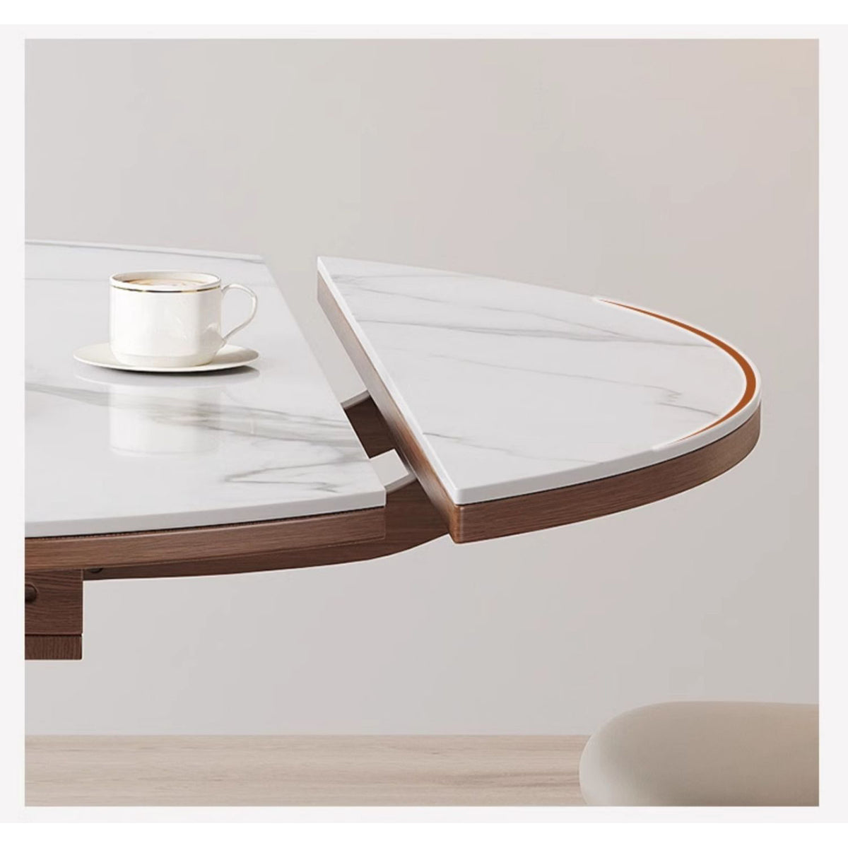 Elegant Glossy White Sintered Stone Table with Oak Wood Base for Modern Interiors fmbs-003