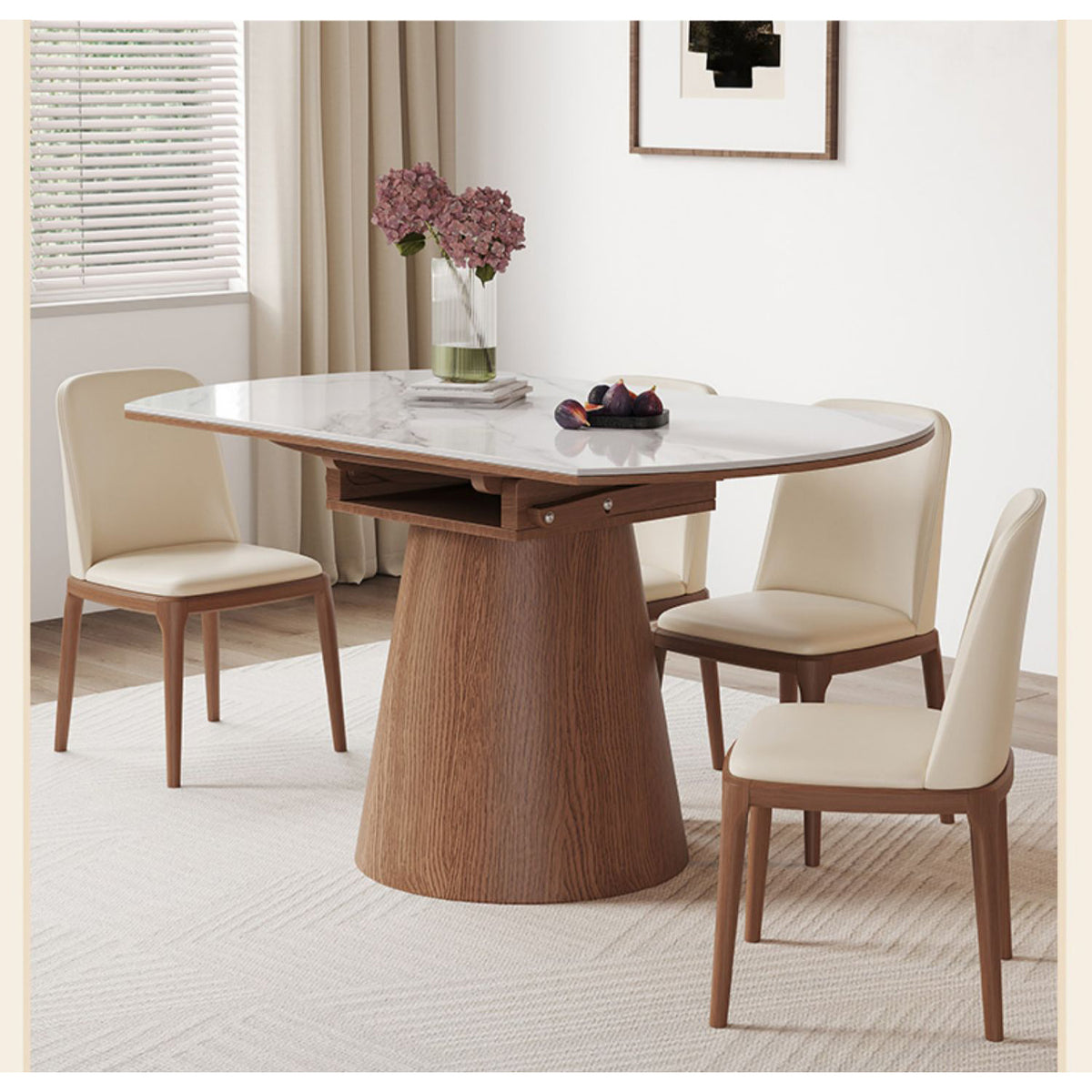 Modern Glossy White Sintered Stone Table with Oak Wood Base - Elegant Home Decor fmbs-004