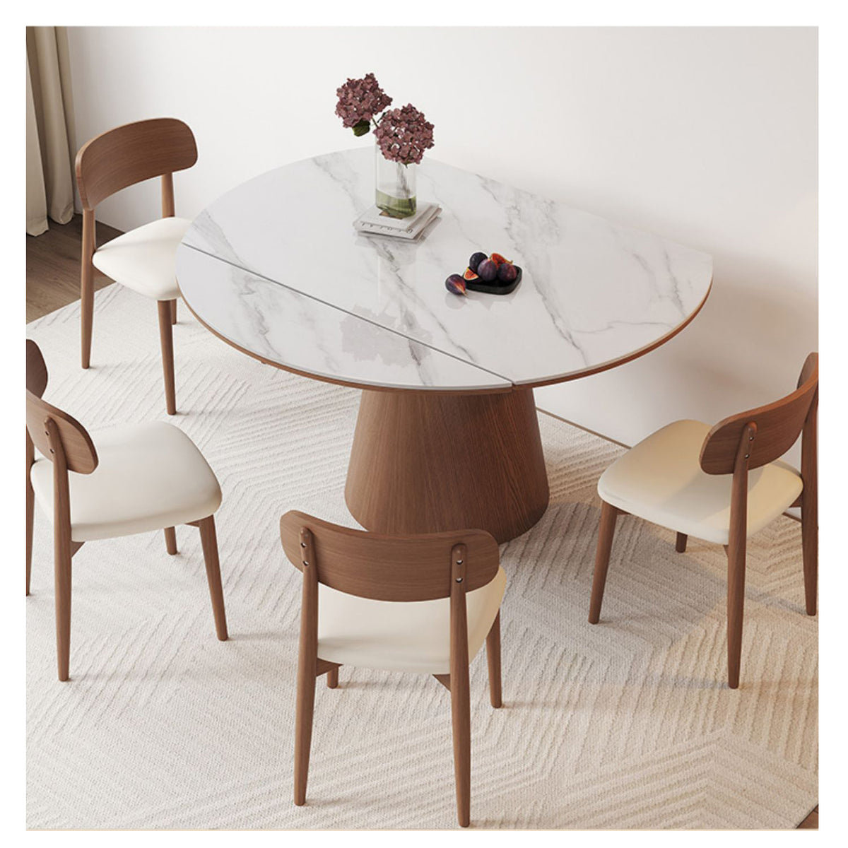 Modern Glossy White Sintered Stone Table with Oak Wood Base - Elegant Home Decor fmbs-004