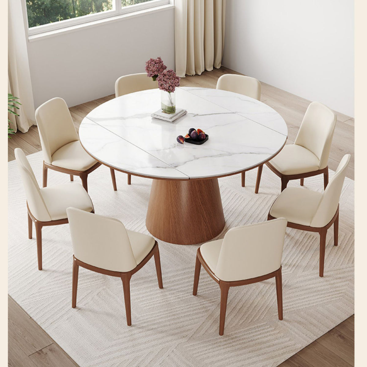 Modern Glossy White Sintered Stone Table with Oak Wood Base - Elegant Home Decor fmbs-004