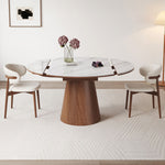 Modern Glossy White Sintered Stone Table with Oak Wood Base - Elegant Home Decor fmbs-004