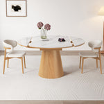 Modern Glossy White Sintered Stone Table with Oak Wood Base - Elegant Home Decor fmbs-004