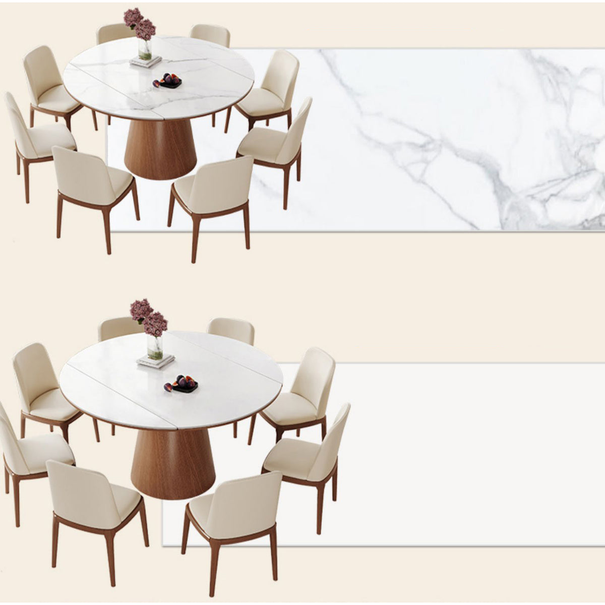 Modern Glossy White Sintered Stone Table with Oak Wood Base - Elegant Home Decor fmbs-004