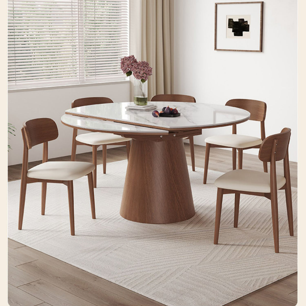 Modern Glossy White Sintered Stone Table with Oak Wood Base - Elegant Home Decor fmbs-004