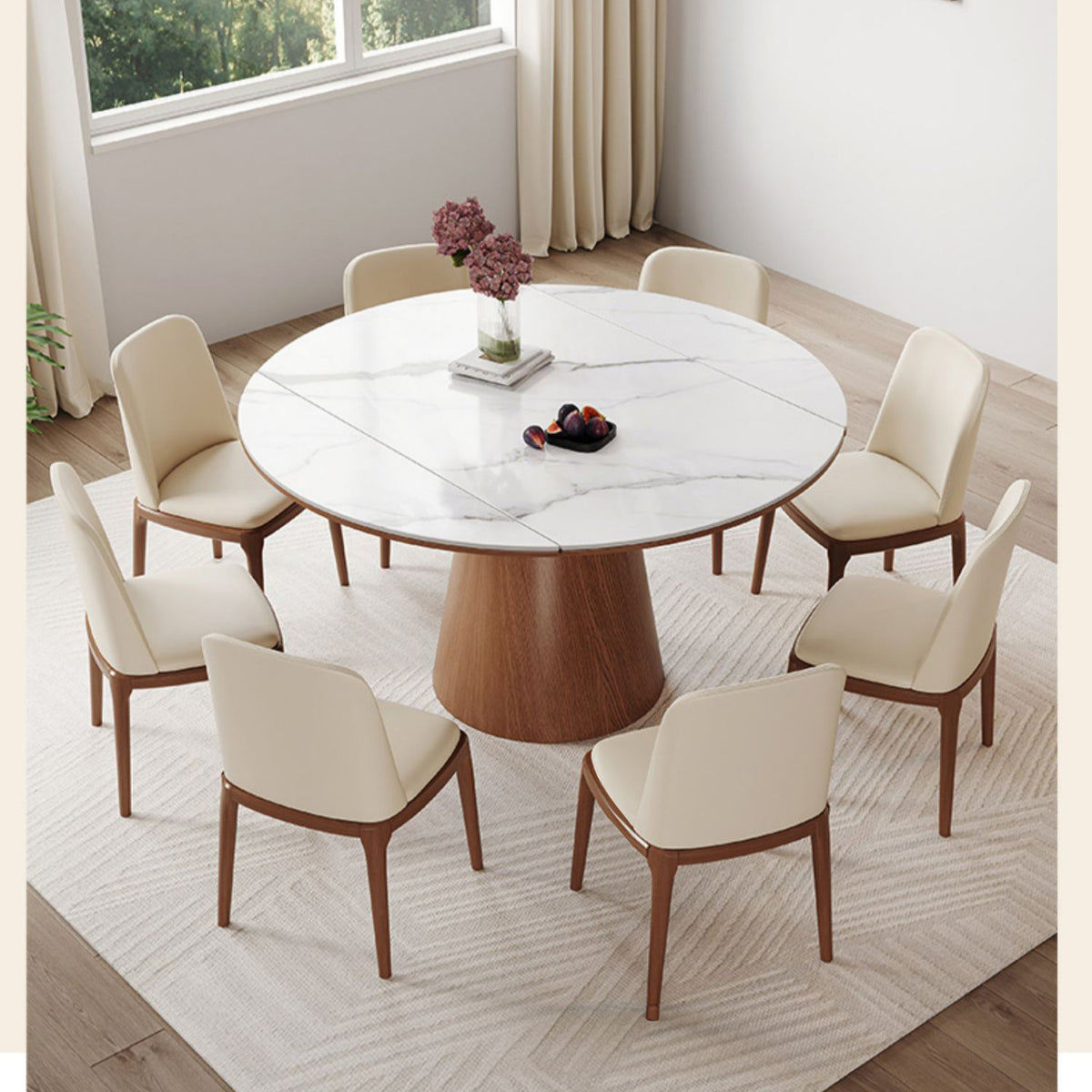 Modern Glossy White Sintered Stone Table with Oak Wood Base - Elegant Home Decor fmbs-004