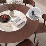 Elegant Glossy White Sintered Stone Table with Premium Ash Wood Base fmbs-005