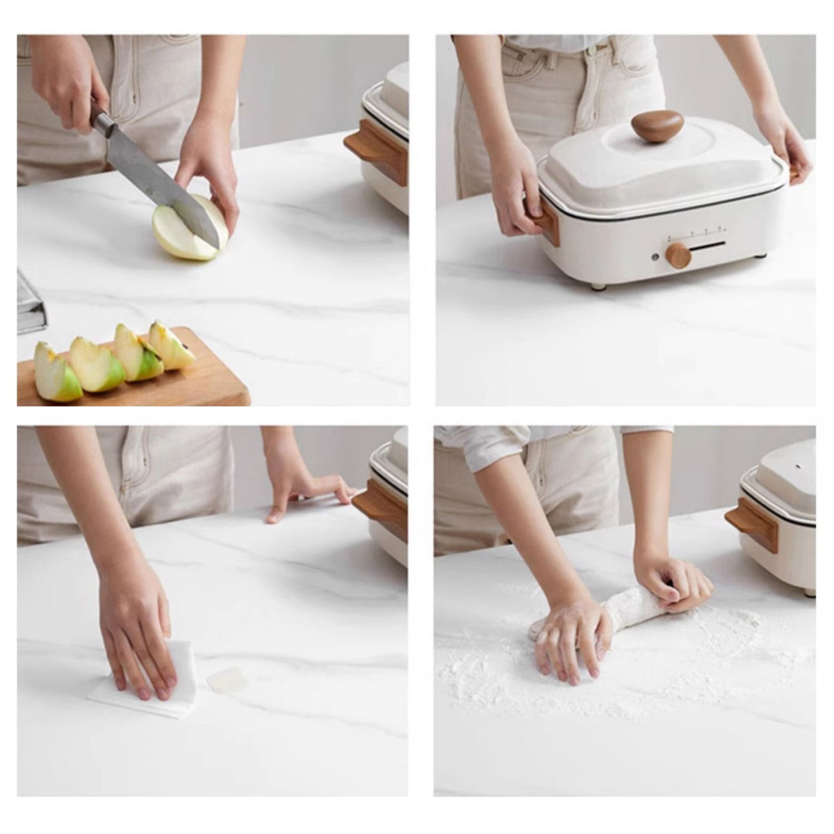 Elegant Glossy White Sintered Stone Table with Premium Ash Wood Base fmbs-005