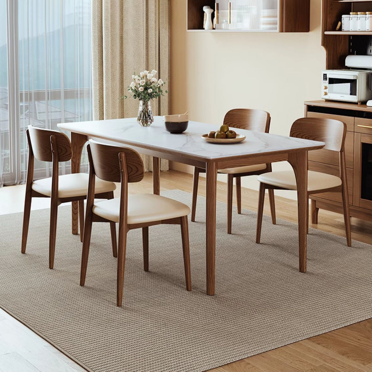 Stylish Brown Table with Natural Sintered Stone and Ash Wood Frame fmbs-006