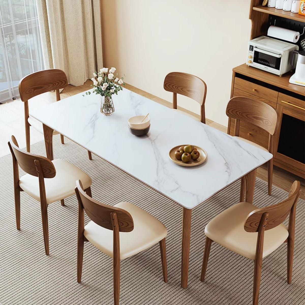 Stylish Brown Table with Natural Sintered Stone and Ash Wood Frame fmbs-006