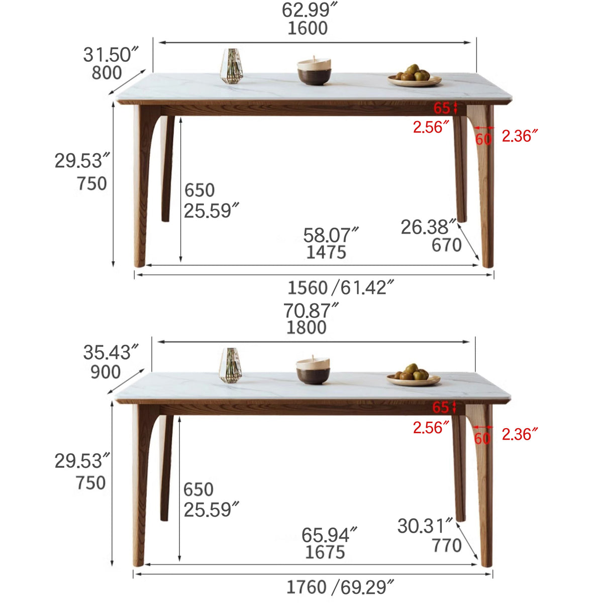 Stylish Brown Table with Natural Sintered Stone and Ash Wood Frame fmbs-006