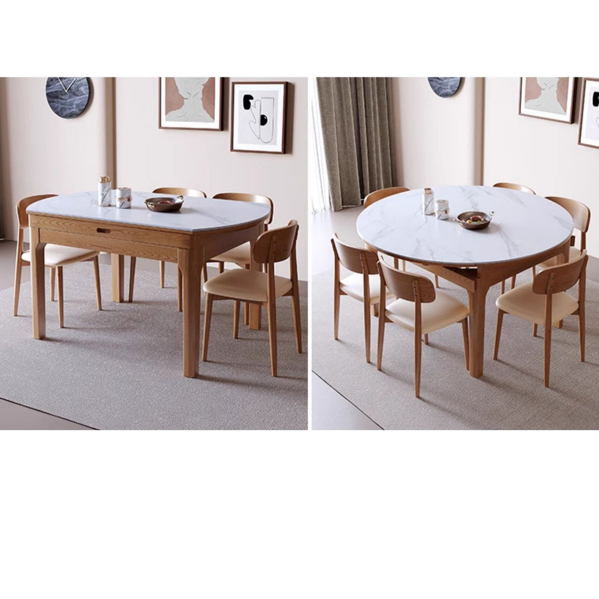 Sleek Brown Frame Table with Natural Sintered Stone & Ash Wood Finish fmbs-007