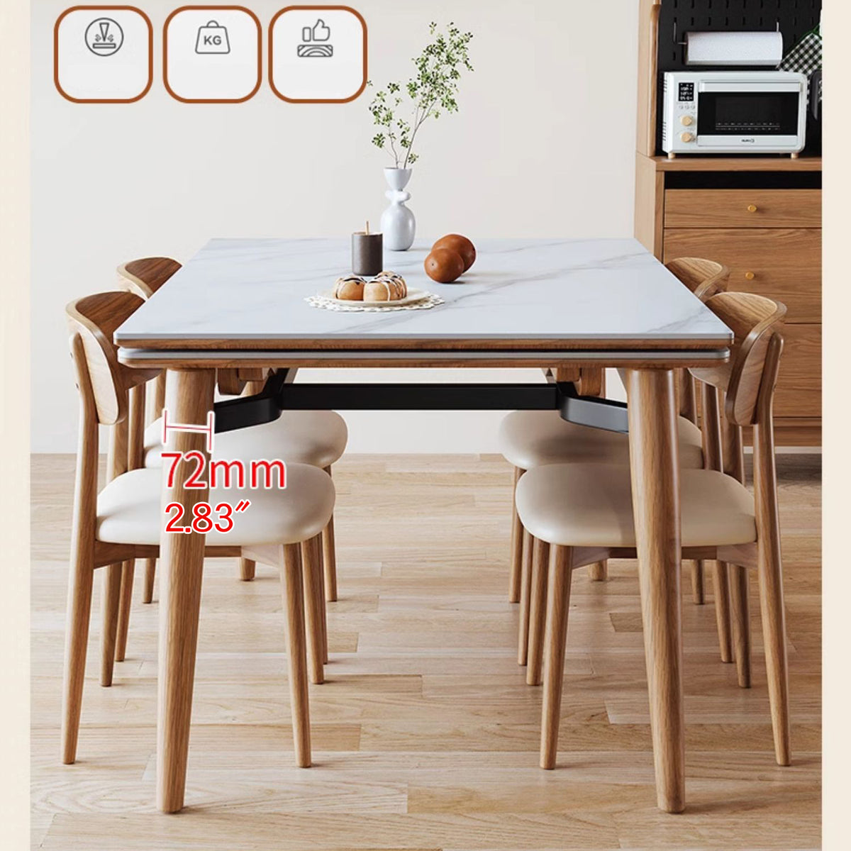 Elegant Brown Framed Table with Natural Sintered Stone and Ash Wood Finish fmbs-008