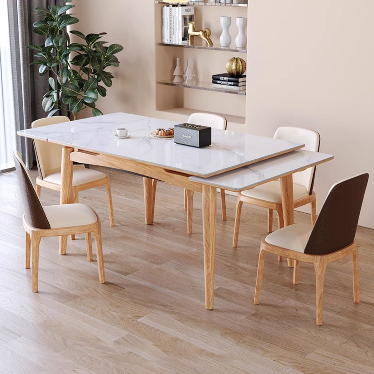 Elegant Brown Framed Table with Natural Sintered Stone and Ash Wood Finish fmbs-008