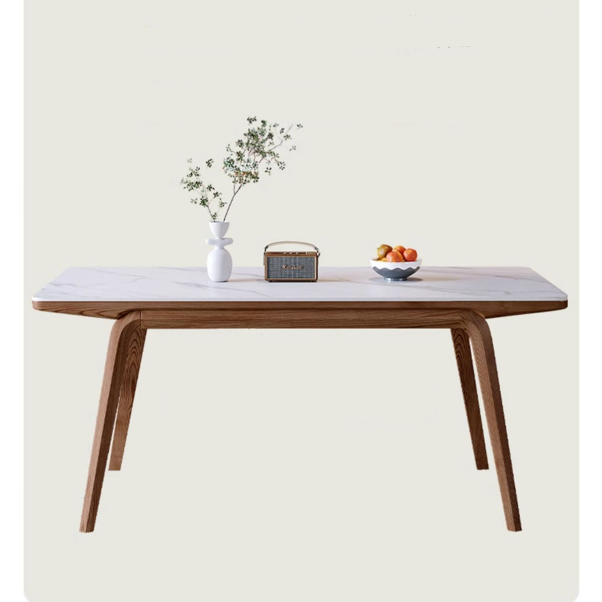 Elegant Brown Frame Table with Natural Sintered Stone and Ash Wood Finish fmbs-009