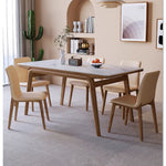 Elegant Brown Frame Table with Natural Sintered Stone and Ash Wood Finish fmbs-009