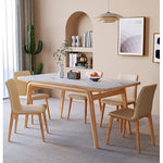 Elegant Brown Frame Table with Natural Sintered Stone and Ash Wood Finish fmbs-009