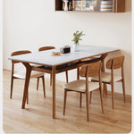 Elegant Brown Frame Table with Natural Sintered Stone and Glass Top, Ash Wood Design fmbs-010