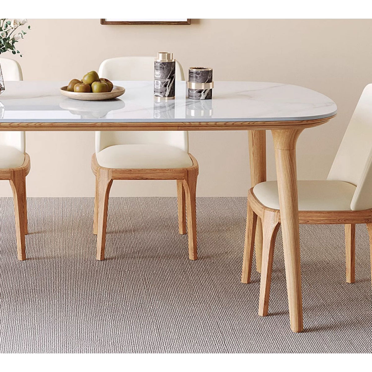 Elegant Natural Brown Black Table with Sintered Stone and Ash Wood Finish fmbs-012