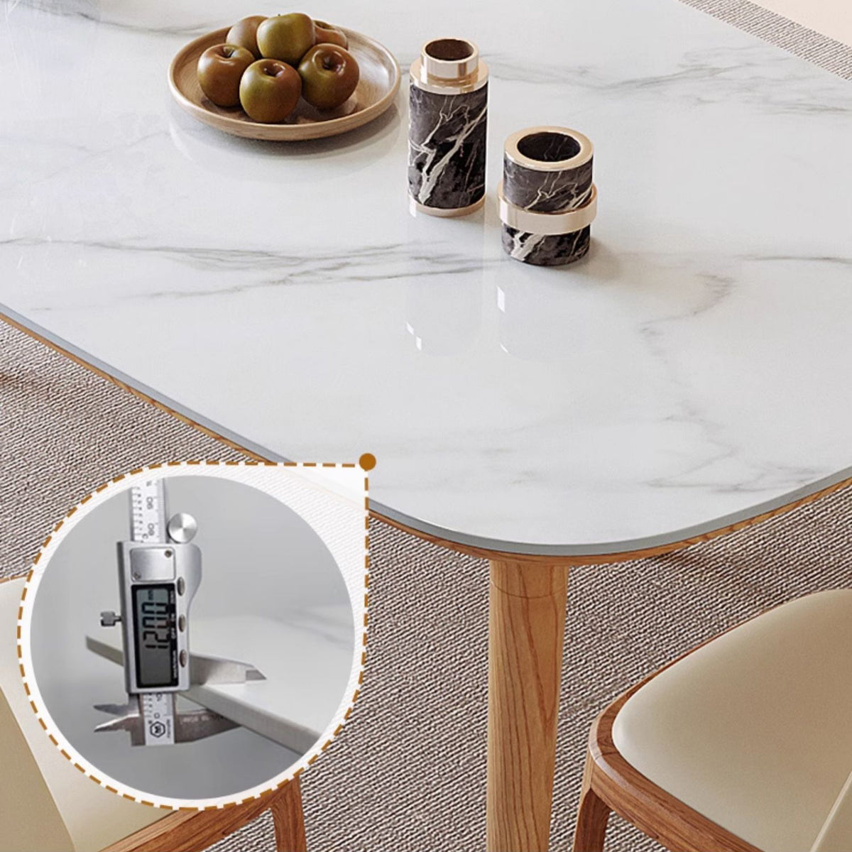 Elegant Natural Brown Black Table with Sintered Stone and Ash Wood Finish fmbs-012