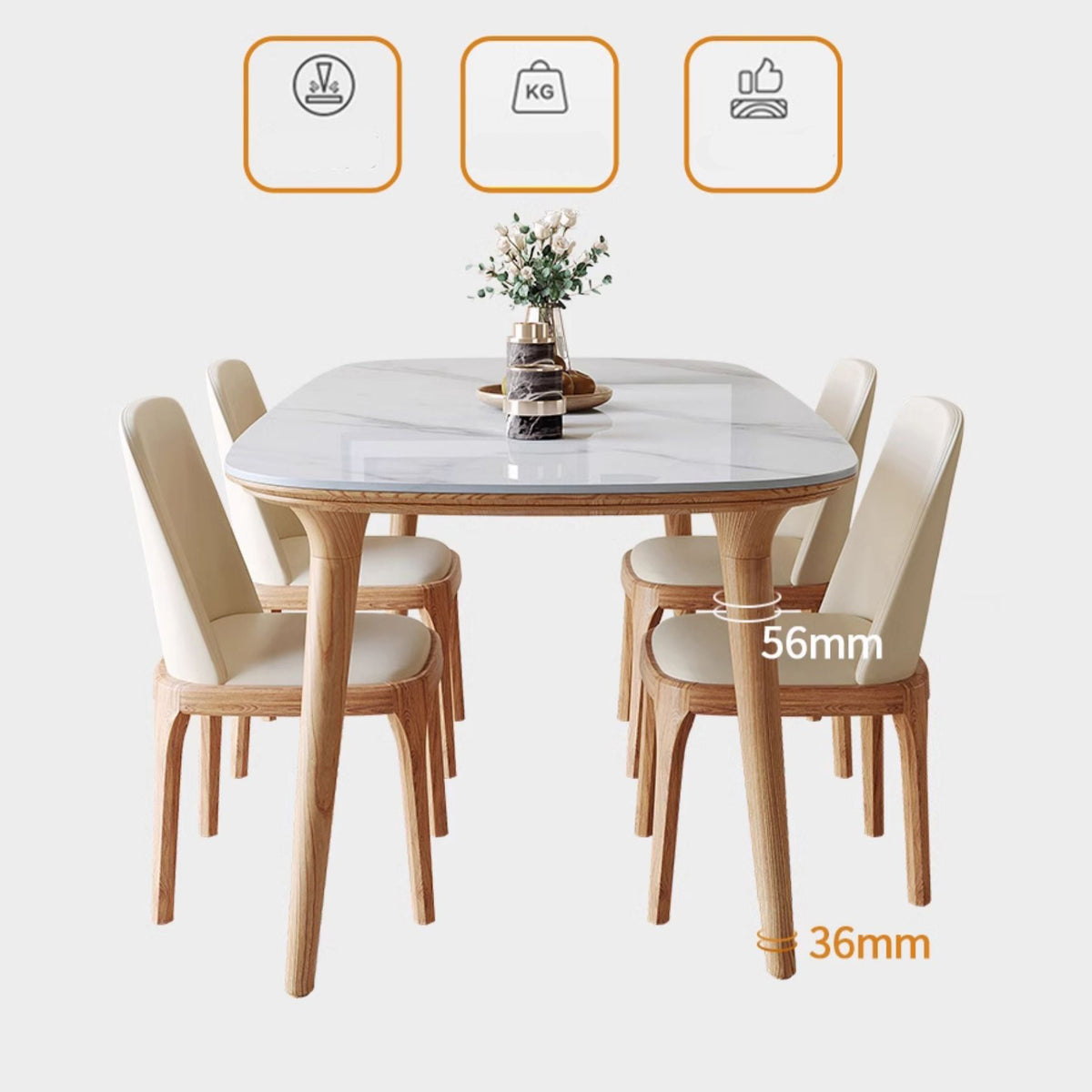 Elegant Natural Brown Black Table with Sintered Stone and Ash Wood Finish fmbs-012