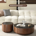 Round Sintered Stone Coffee Table with Storage - Modern Wood Accent Design for Living Room Elegance fme-3126