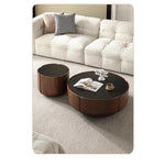 Round Sintered Stone Coffee Table with Storage - Modern Wood Accent Design for Living Room Elegance fme-3126