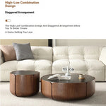 Round Sintered Stone Coffee Table with Storage - Modern Wood Accent Design for Living Room Elegance fme-3126