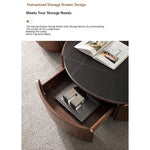 Round Sintered Stone Coffee Table with Storage - Modern Wood Accent Design for Living Room Elegance fme-3126