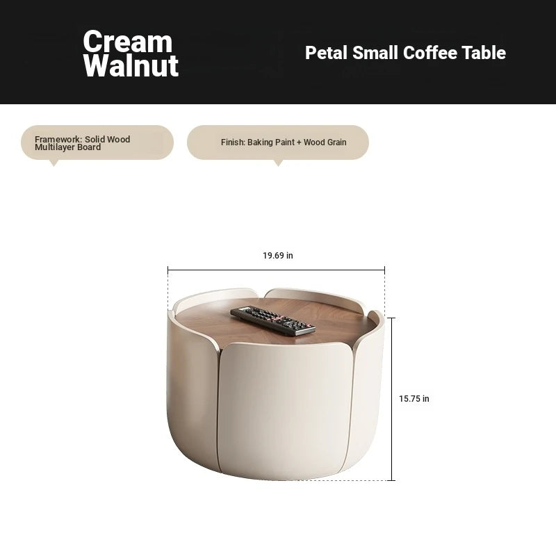 Modern Round Coffee Table with Walnut Top and Stylish Beige Base – Perfect for Living Room Décor fme-3127