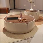 Modern Round Coffee Table with Walnut Top and Stylish Beige Base – Perfect for Living Room Décor fme-3127