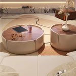 Modern Round Coffee Table with Walnut Top and Stylish Beige Base – Perfect for Living Room Décor fme-3127