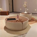 Modern Round Coffee Table with Walnut Top and Stylish Beige Base – Perfect for Living Room Décor fme-3127