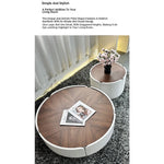 Modern Round Coffee Table with Walnut Top and Stylish Beige Base – Perfect for Living Room Décor fme-3127