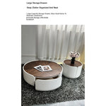 Modern Round Coffee Table with Walnut Top and Stylish Beige Base – Perfect for Living Room Décor fme-3127