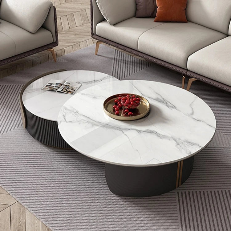 Elegant Sintered Stone Coffee Table Set - Modern Round Design for Stylish Living Rooms fme-3128