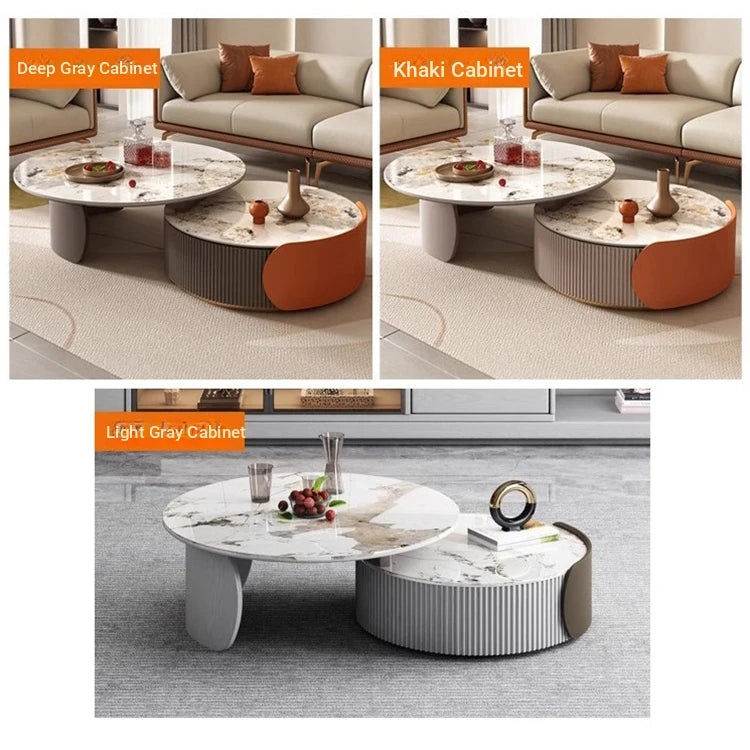 Elegant Sintered Stone Coffee Table Set - Modern Round Design for Stylish Living Rooms fme-3128