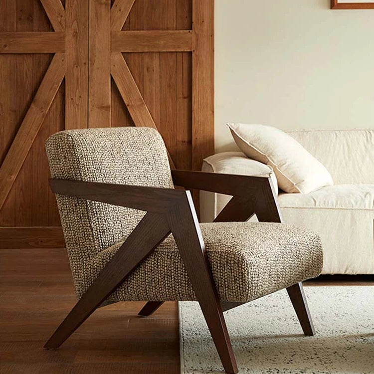 Stylish Cotton and Linen Accent Chair with Modern Wooden Frame - Perfect for Living Room Decor fme-3132
