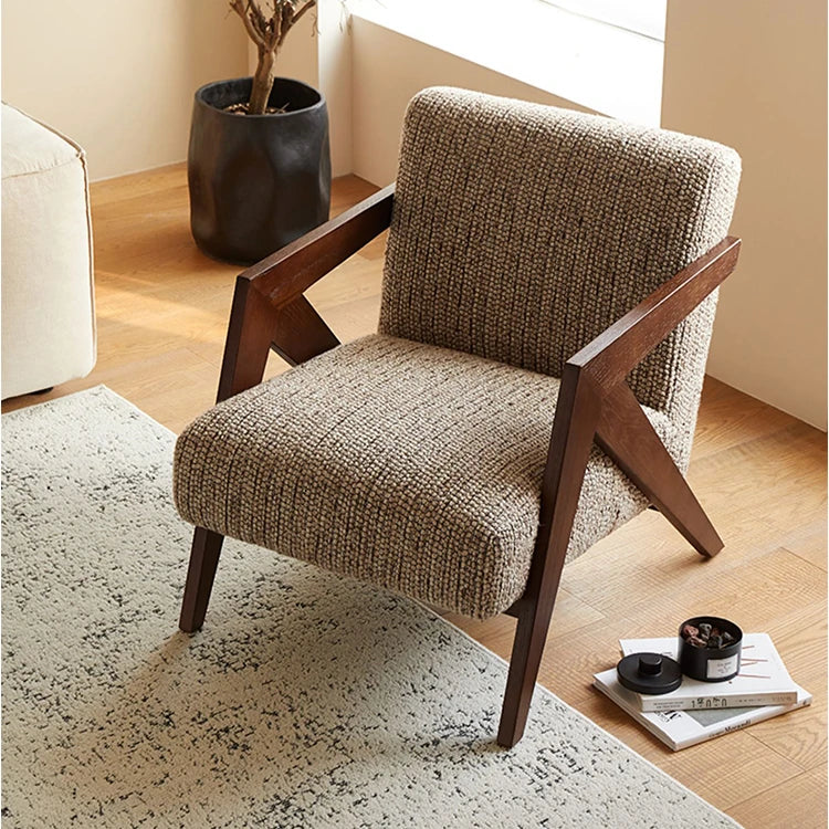 Stylish Cotton and Linen Accent Chair with Modern Wooden Frame - Perfect for Living Room Decor fme-3132