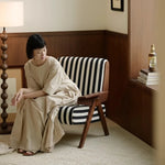 Stylish Striped Accent Chair with Wooden Frame - Perfect for Modern Living Rooms and Cozy Nooks fme-3134