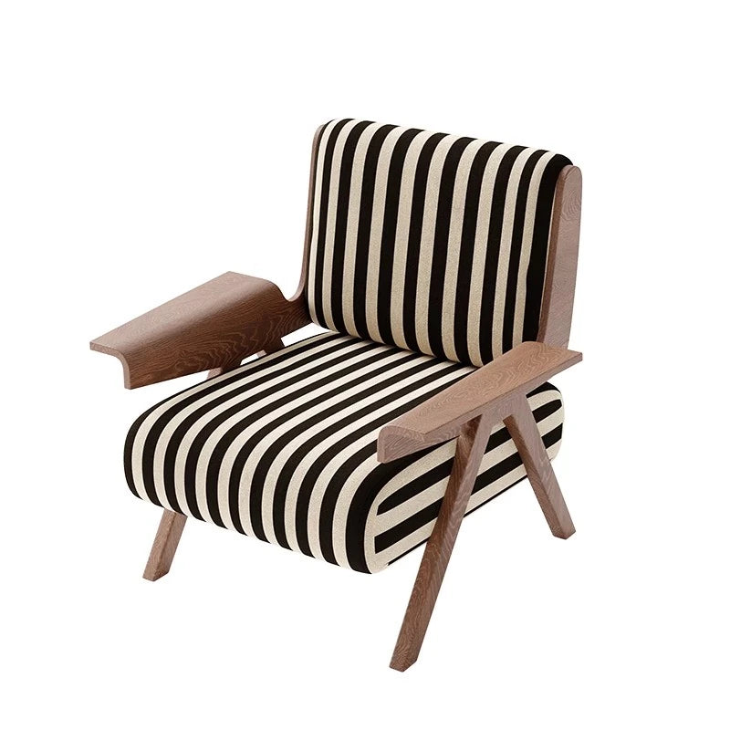 Stylish Striped Accent Chair with Wooden Frame - Perfect for Modern Living Rooms and Cozy Nooks fme-3134