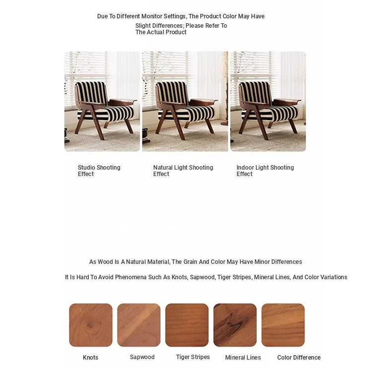 Stylish Striped Accent Chair with Wooden Frame - Perfect for Modern Living Rooms and Cozy Nooks fme-3134