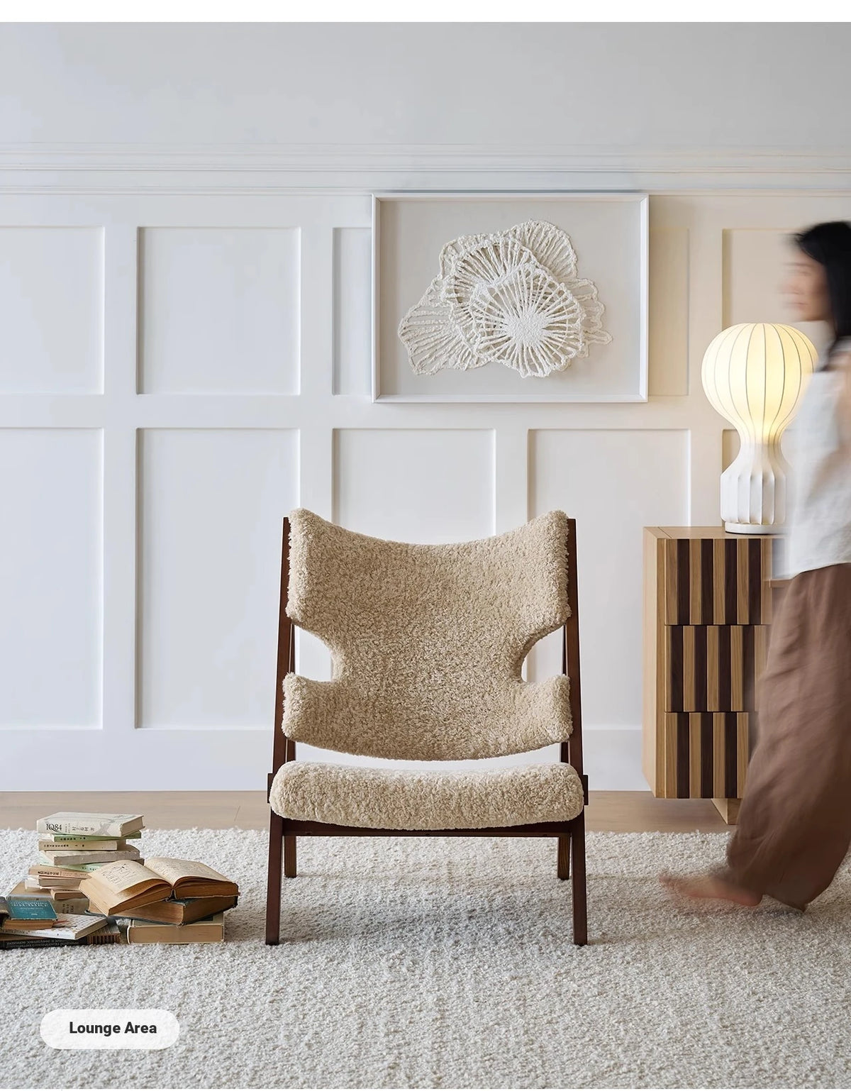 Stylish Cashmere Ash Wood Chair for Cozy Living Spaces - Perfect for Reading and Relaxation fme-3136