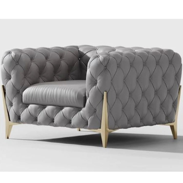 Elegant Solid Wood & Stainless Steel Sofa with PU Leather Upholstery – Chic Modern Design for Stylish Living Rooms fmfd-5051