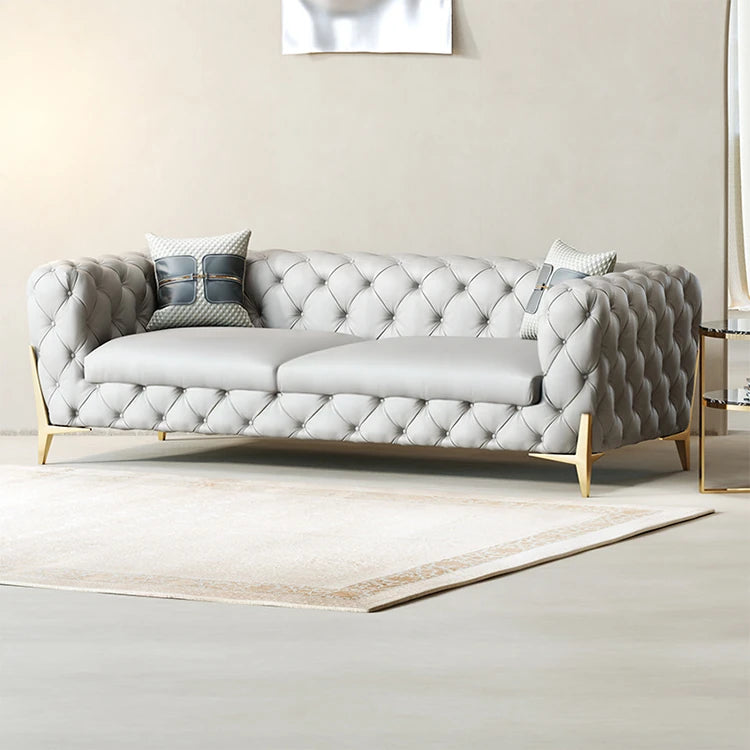 Elegant Solid Wood & Stainless Steel Sofa with PU Leather Upholstery – Chic Modern Design for Stylish Living Rooms fmfd-5051