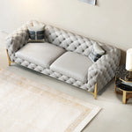 Elegant Solid Wood & Stainless Steel Sofa with PU Leather Upholstery – Chic Modern Design for Stylish Living Rooms fmfd-5051
