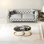 Elegant Solid Wood & Stainless Steel Sofa with PU Leather Upholstery – Chic Modern Design for Stylish Living Rooms fmfd-5051