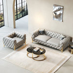 Elegant Solid Wood & Stainless Steel Sofa with PU Leather Upholstery – Chic Modern Design for Stylish Living Rooms fmfd-5051