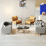 Elegant Solid Wood & Stainless Steel Sofa with PU Leather Upholstery – Chic Modern Design for Stylish Living Rooms fmfd-5051